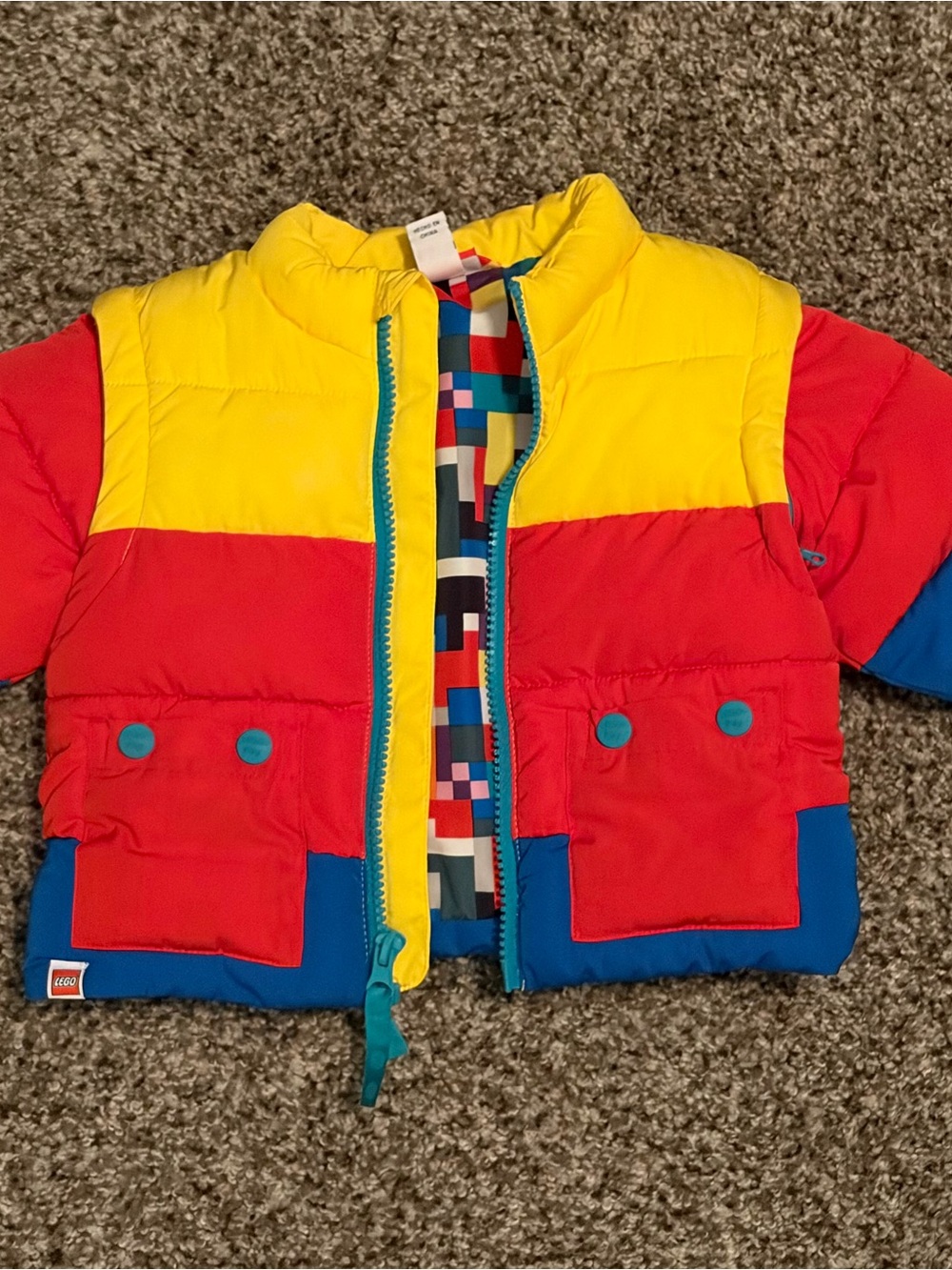 Lego Colorblock Kids Puffer Jacket in Yellow, Red & Blue